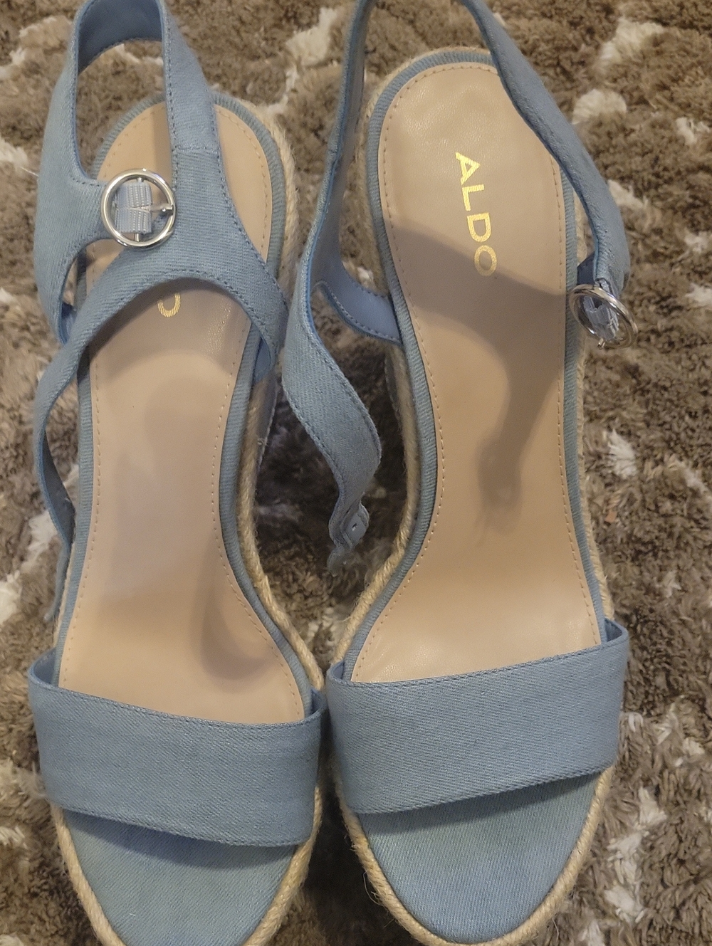 ALDO Light Blue Canvas Slingback Espadrille Wedge Sandals